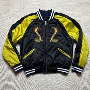 Hudson Jeans Cobras Snakes Two Tone Black and Yellow Bomber Jacket Size Medium